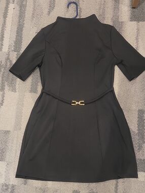 SHEIN Black Short Sleeve Mini Dress with Gold Chain Accent